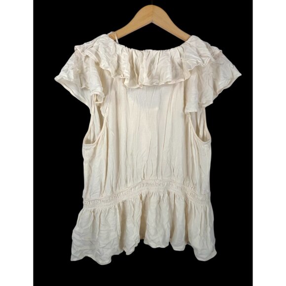 Old Navy Ruffle neck smocked babydoll top cream Y2k 90s  XL - Picture 2 of 7
